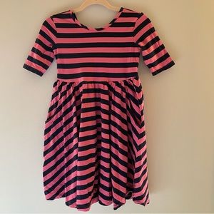 Hanna Andersson Super Twirl Skater Dress Sz 140/10 Pink & Navy EUC - POCKETS!